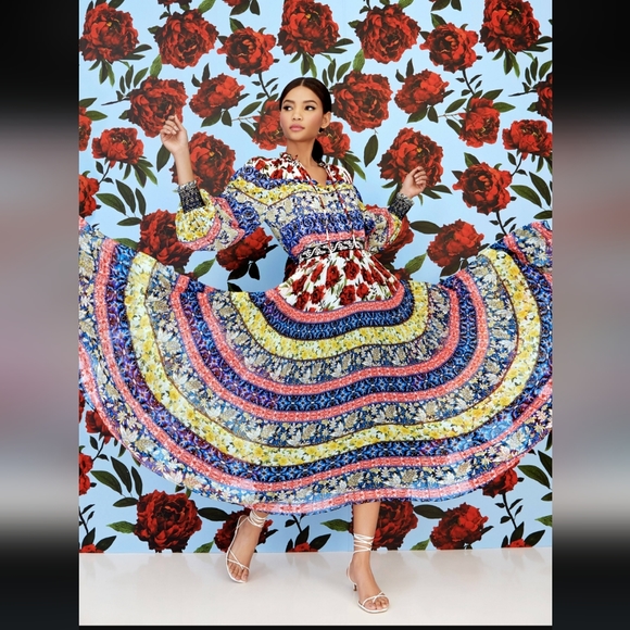 Alice + Olivia katz aysmmertic pleated multi printed Maxi skirt size XL - Picture 1 of 10